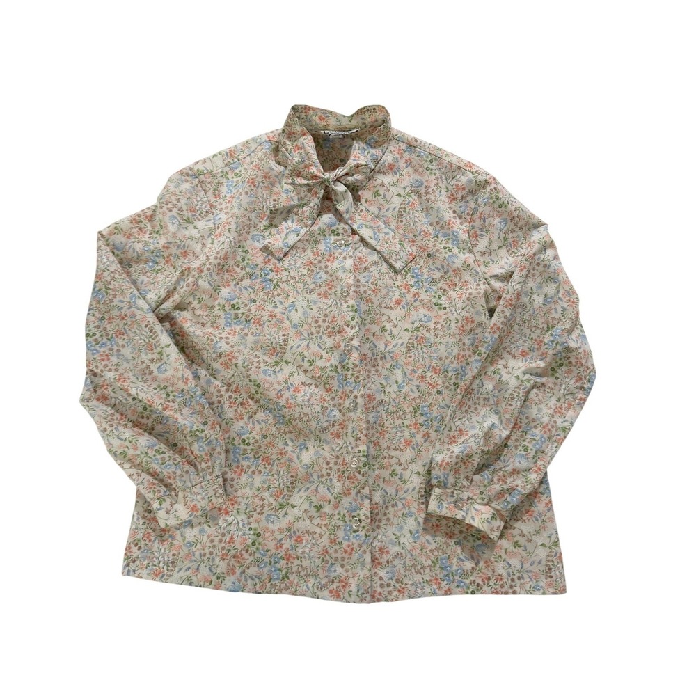 Vintage Attitude Floral Blouse Tie Neck Secretary Shirt USA Size 18